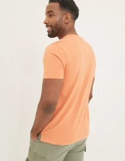 FatFace Slub Henley T-Shirt Dusky Orange Discount