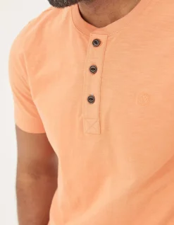 FatFace Slub Henley T-Shirt Dusky Orange Discount