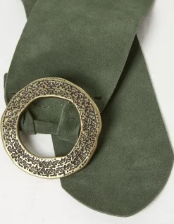 FatFace Soft Wide Suede Belt Khaki Green Online