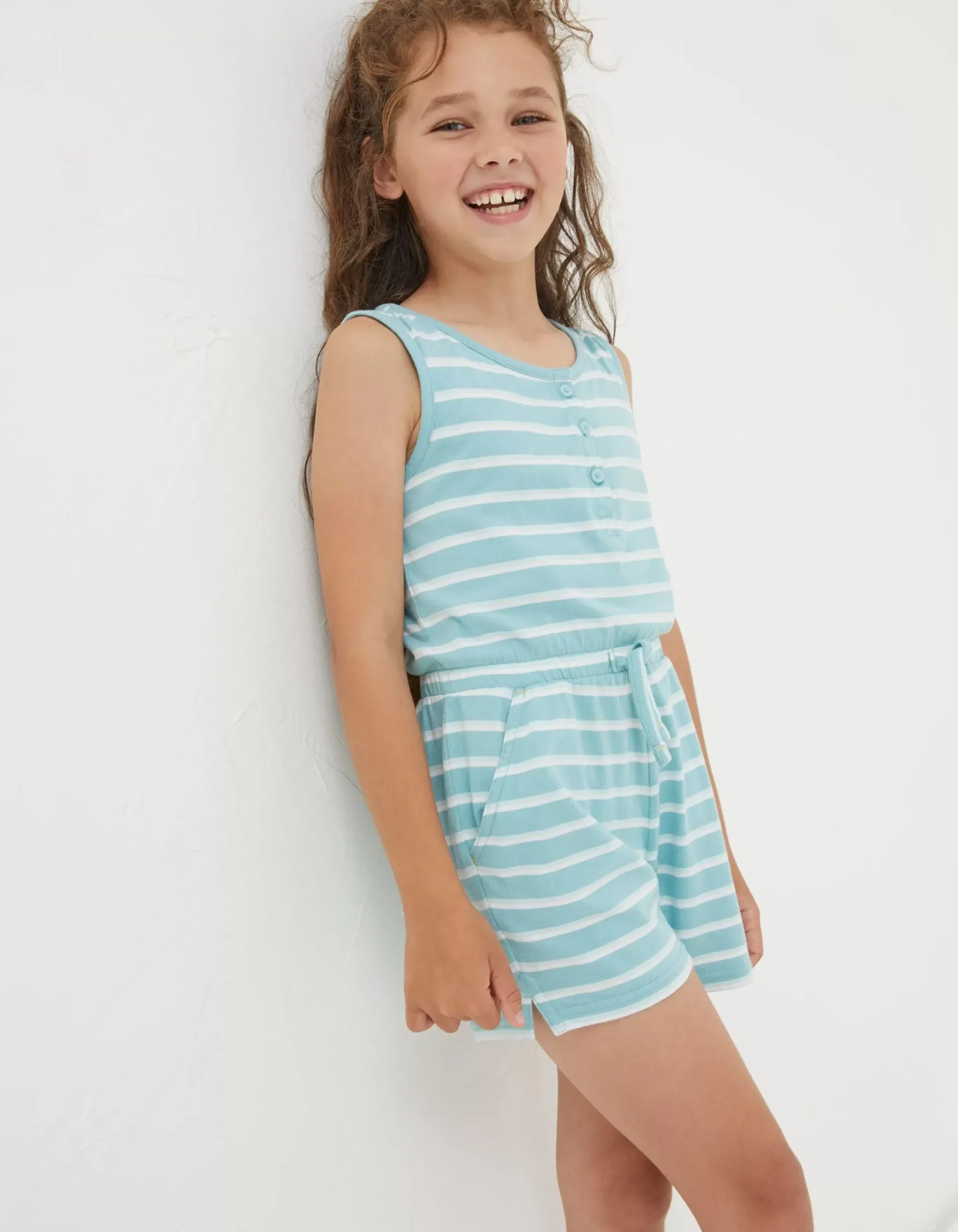 FatFace Sophia Stripe Playsuit Aqua Blue Hot