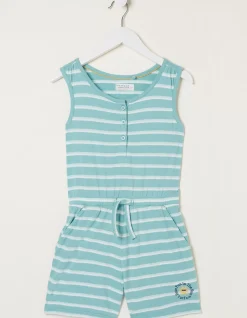 FatFace Sophia Stripe Playsuit Aqua Blue Hot