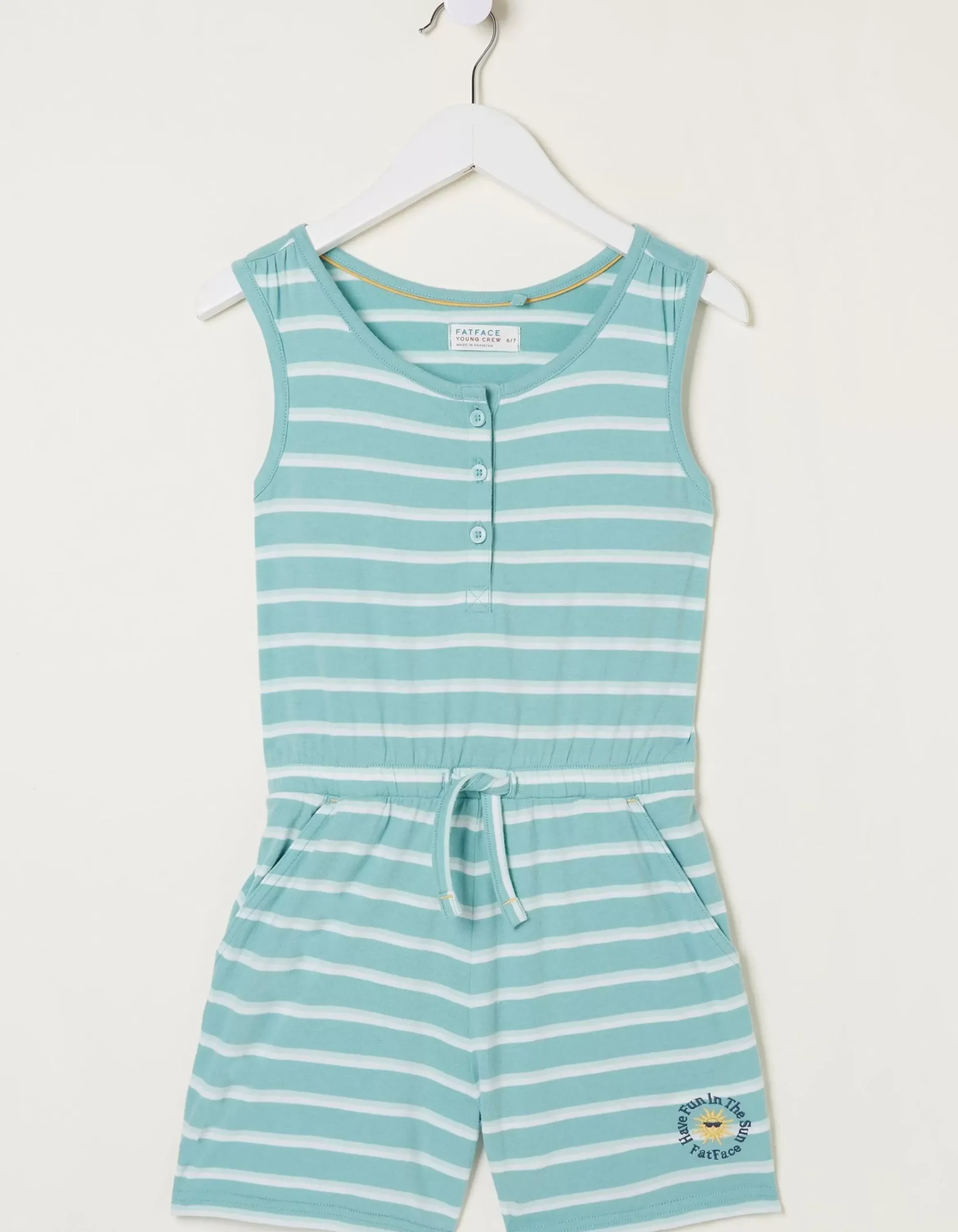 FatFace Sophia Stripe Playsuit Aqua Blue Hot