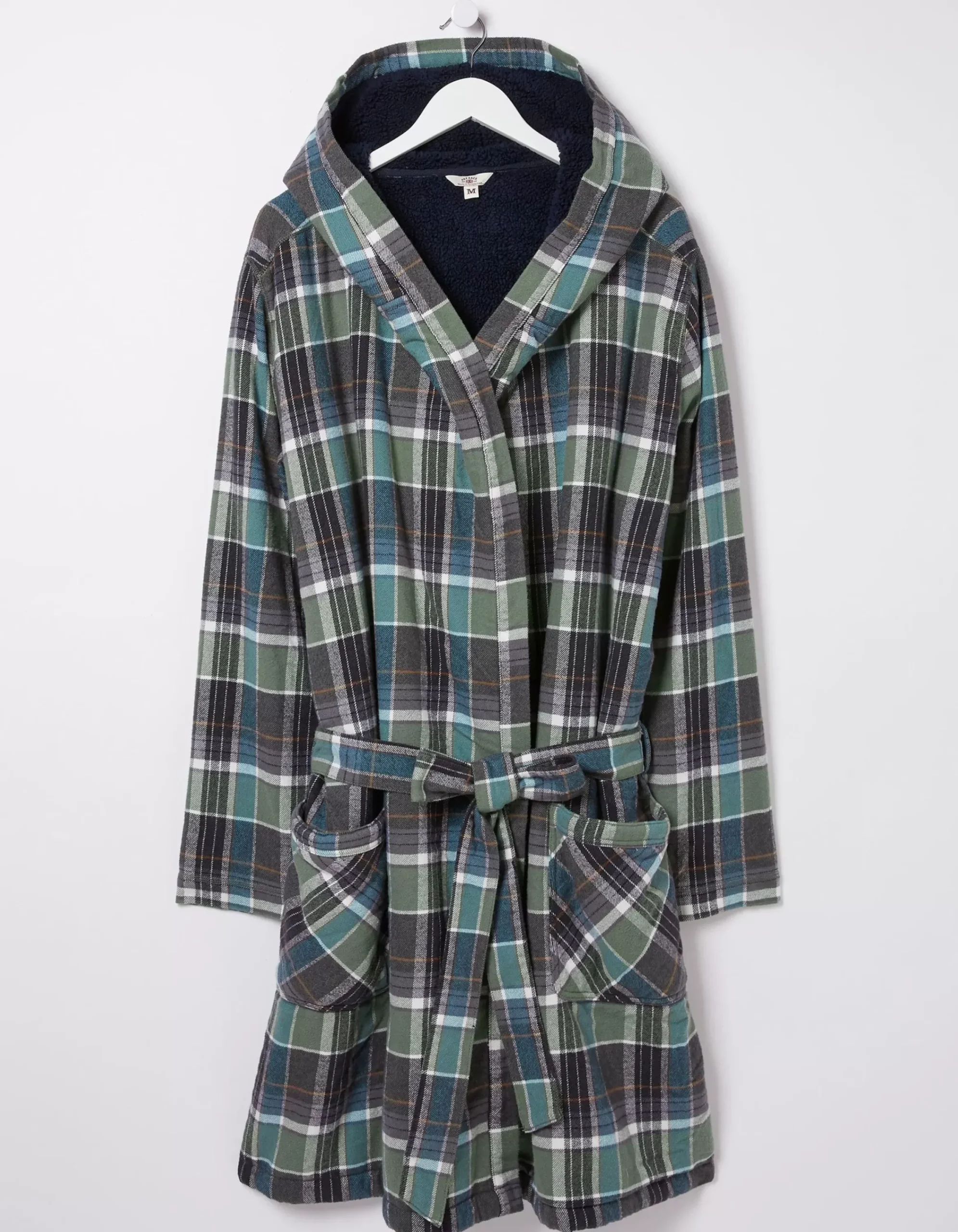 FatFace Southsea Fleece Checked Robe Khaki Green Outlet