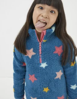 FatFace Star Fleece Half Neck Sweatshirt Teal Green New