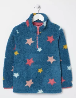 FatFace Star Fleece Half Neck Sweatshirt Teal Green New