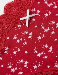 FatFace Star Print Mini Knickers Bright Red New