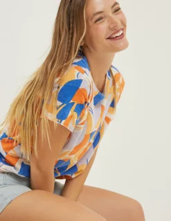 FatFace Stencil Floral Knitted Top Light Orange Clearance