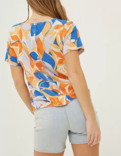 FatFace Stencil Floral Knitted Top Light Orange Clearance