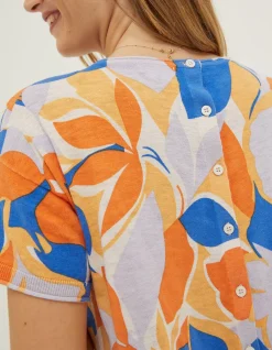 FatFace Stencil Floral Knitted Top Light Orange Clearance