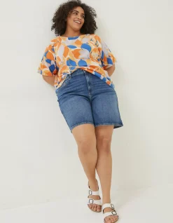 FatFace Stencil Floral Knitted Top Light Orange Clearance