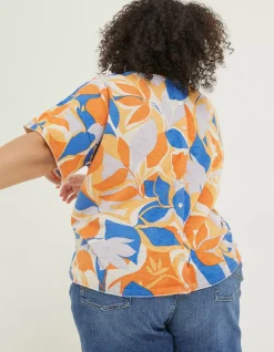FatFace Stencil Floral Knitted Top Light Orange Clearance