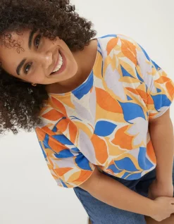 FatFace Stencil Floral Knitted Top Light Orange Clearance