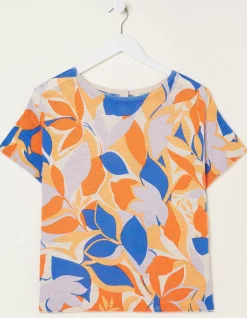FatFace Stencil Floral Knitted Top Light Orange Clearance