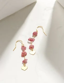 FatFace Stone And Heart Earrings Pink Outlet