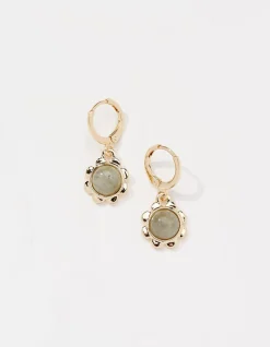 FatFace Stone Flower Drop Earrings Gold Outlet