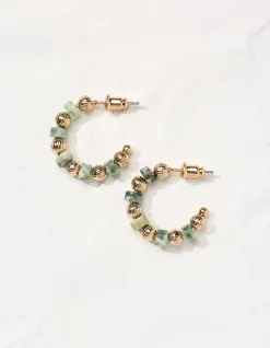 FatFace Stone Hoop Earrings Green Sale