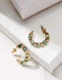 FatFace Stone Hoop Earrings Green Sale