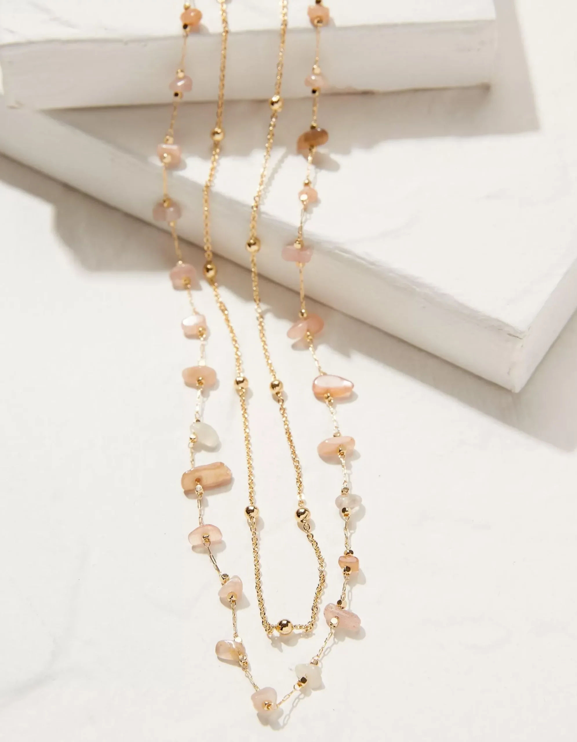 FatFace Stone Layered Necklace Pink Hot