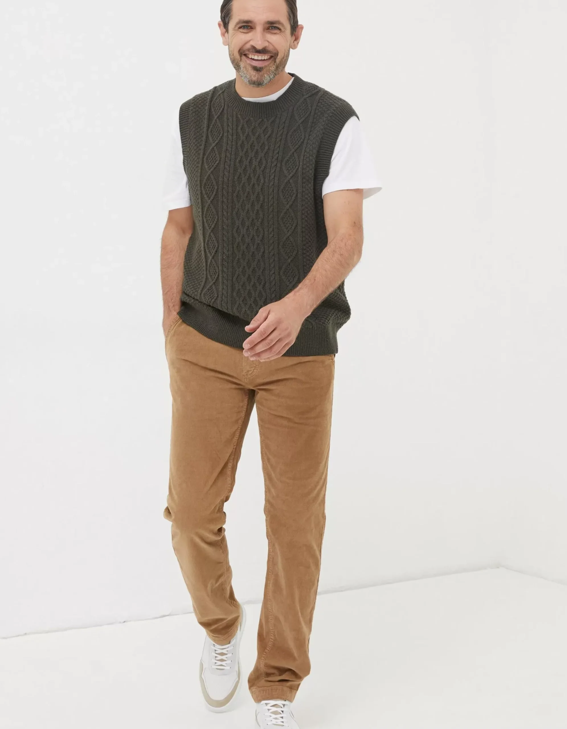 FatFace Straight Cord Trousers Dark Stone