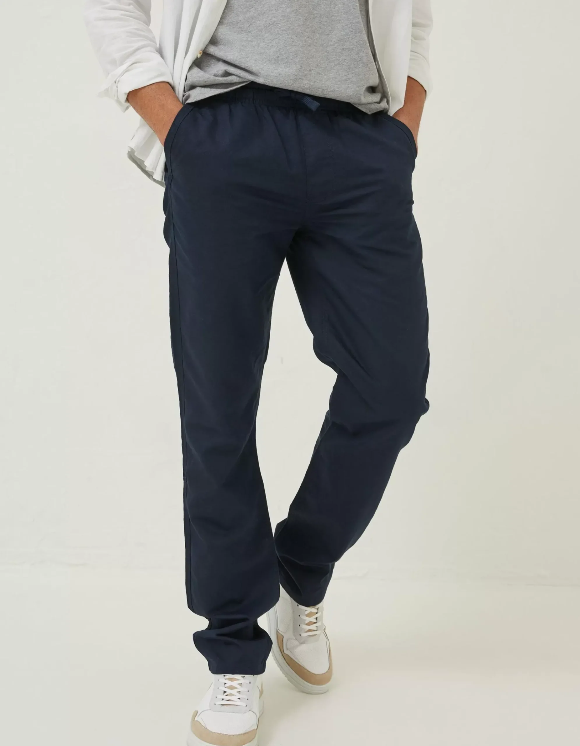 FatFace Straight Cotton Linen Trousers Navy Online