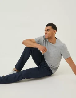 FatFace Straight Cotton Linen Trousers Navy Online