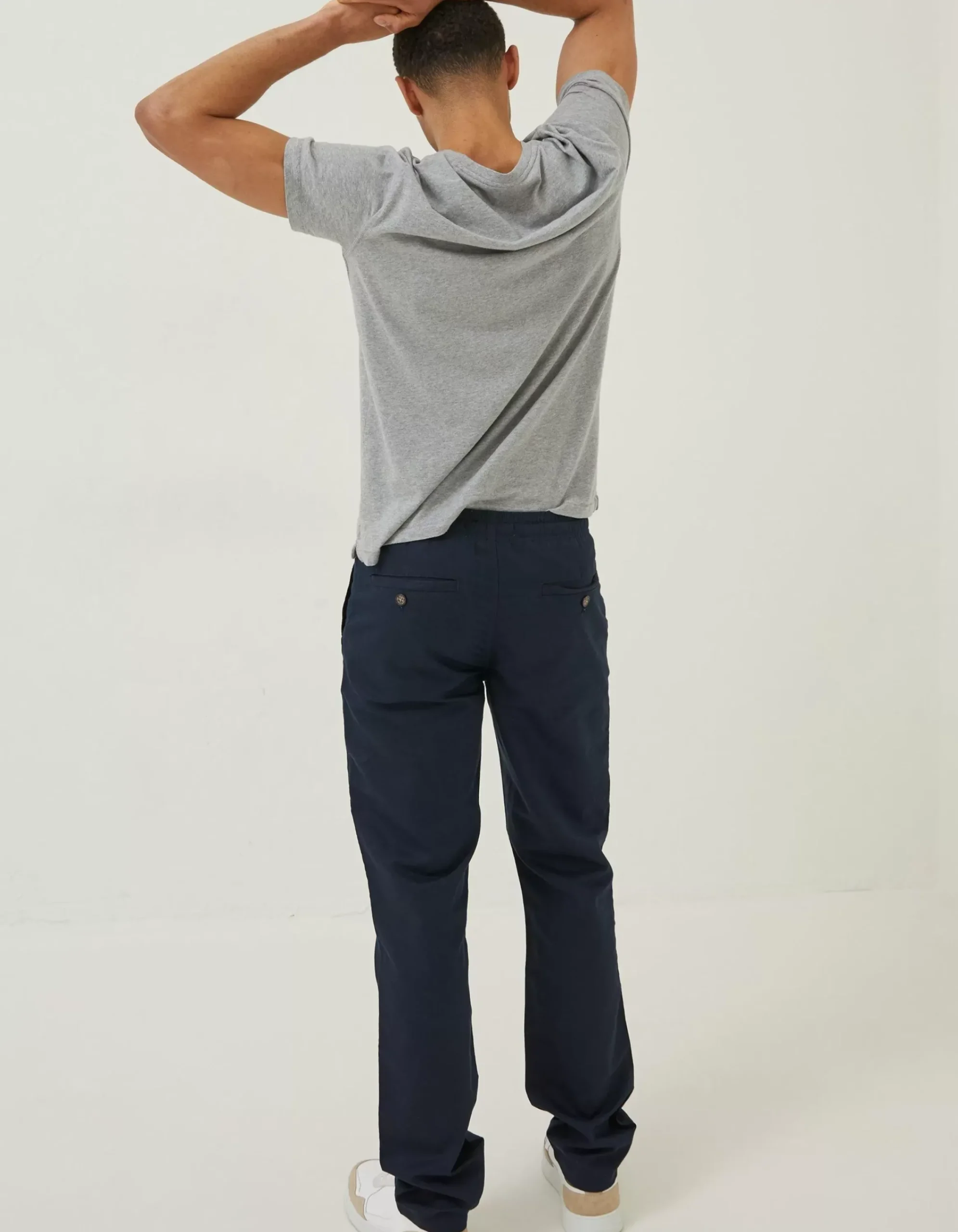 FatFace Straight Cotton Linen Trousers Navy Online