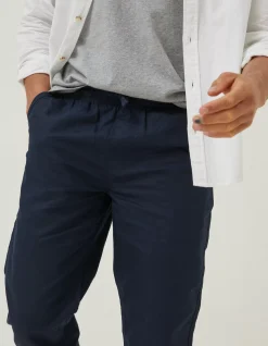 FatFace Straight Cotton Linen Trousers Navy Online