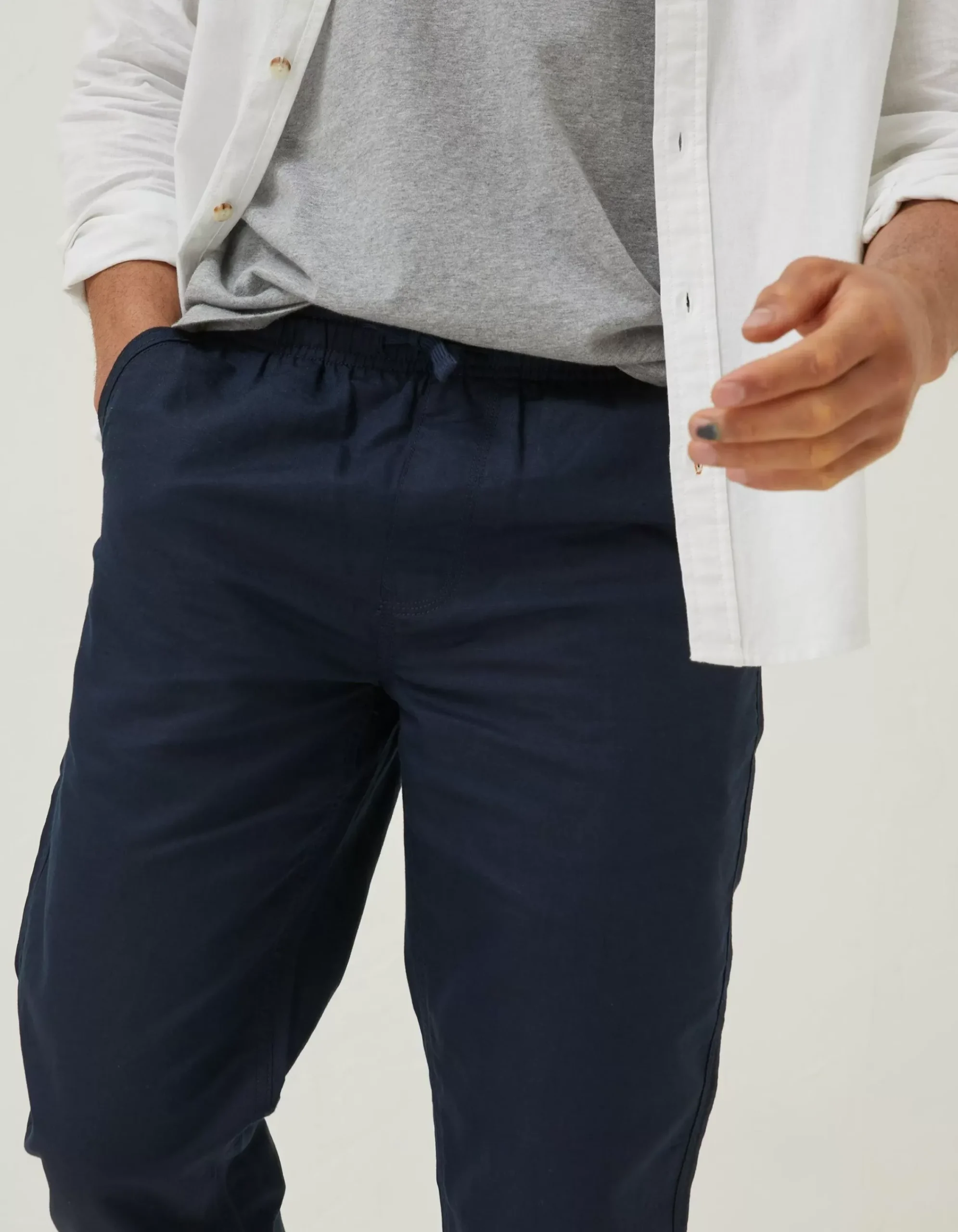 FatFace Straight Cotton Linen Trousers Navy Online
