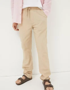FatFace Straight Cotton Linen Trousers Light Stone New