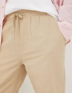 FatFace Straight Cotton Linen Trousers Light Stone New