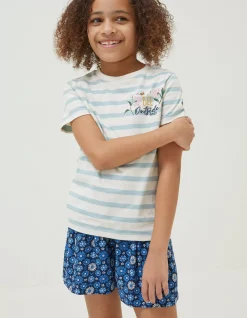 FatFace Stripe Bee Jersey T Shirt Natural White Outlet