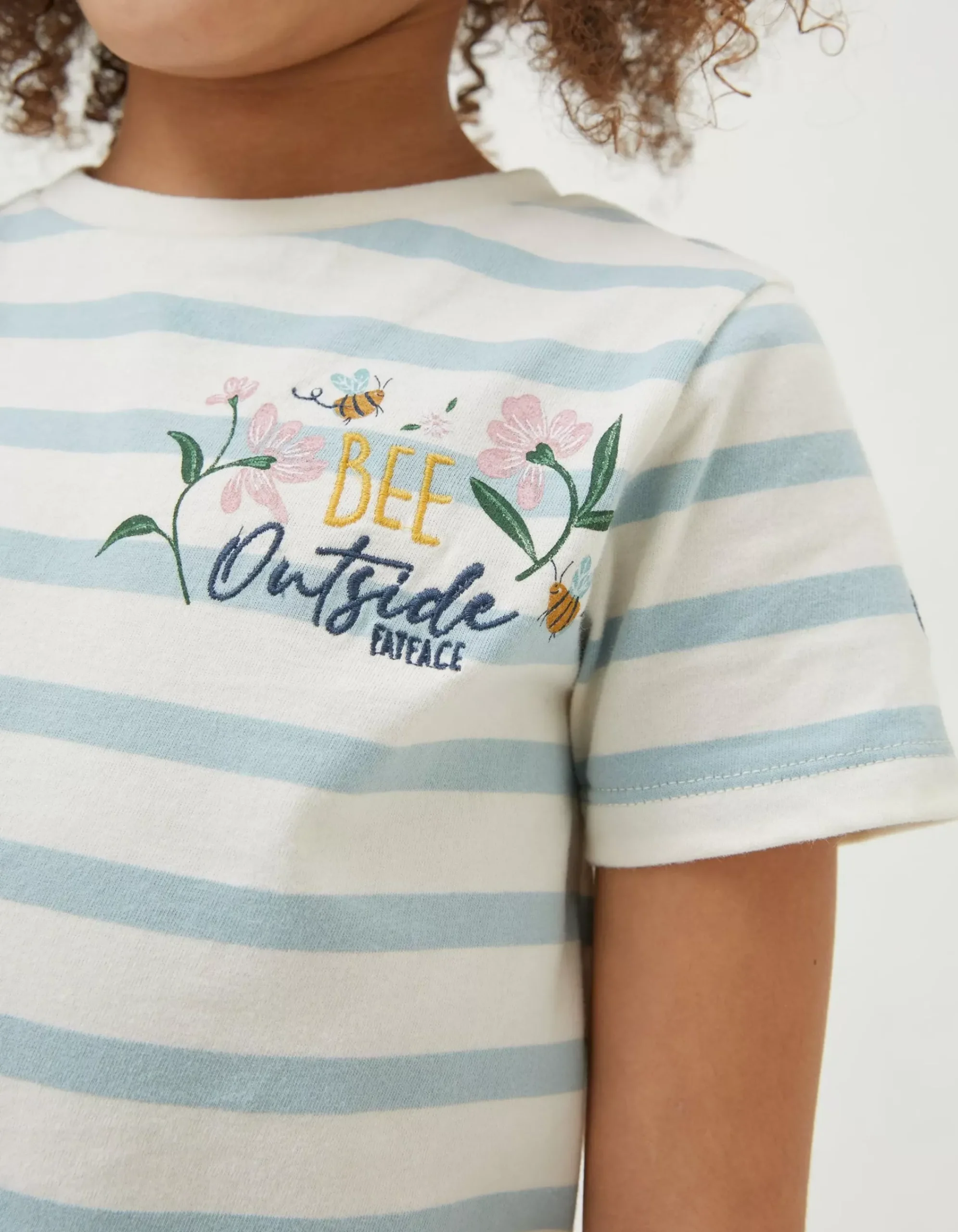 FatFace Stripe Bee Jersey T Shirt Natural White Outlet