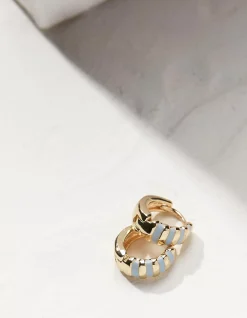 FatFace Stripe Enamel Huggy Hoops Blue Best