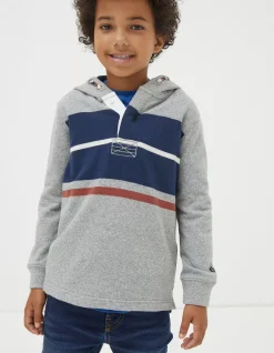 FatFace Stripe Henley Hoodie Grey Marl New