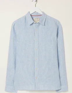 FatFace Stripe Linen Shirt Chambray Blue Sale