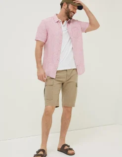 FatFace Stripe Linen Shirt Pink Hot