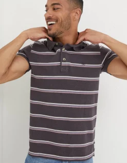 FatFace Stripe Pique Polo Plum Outlet
