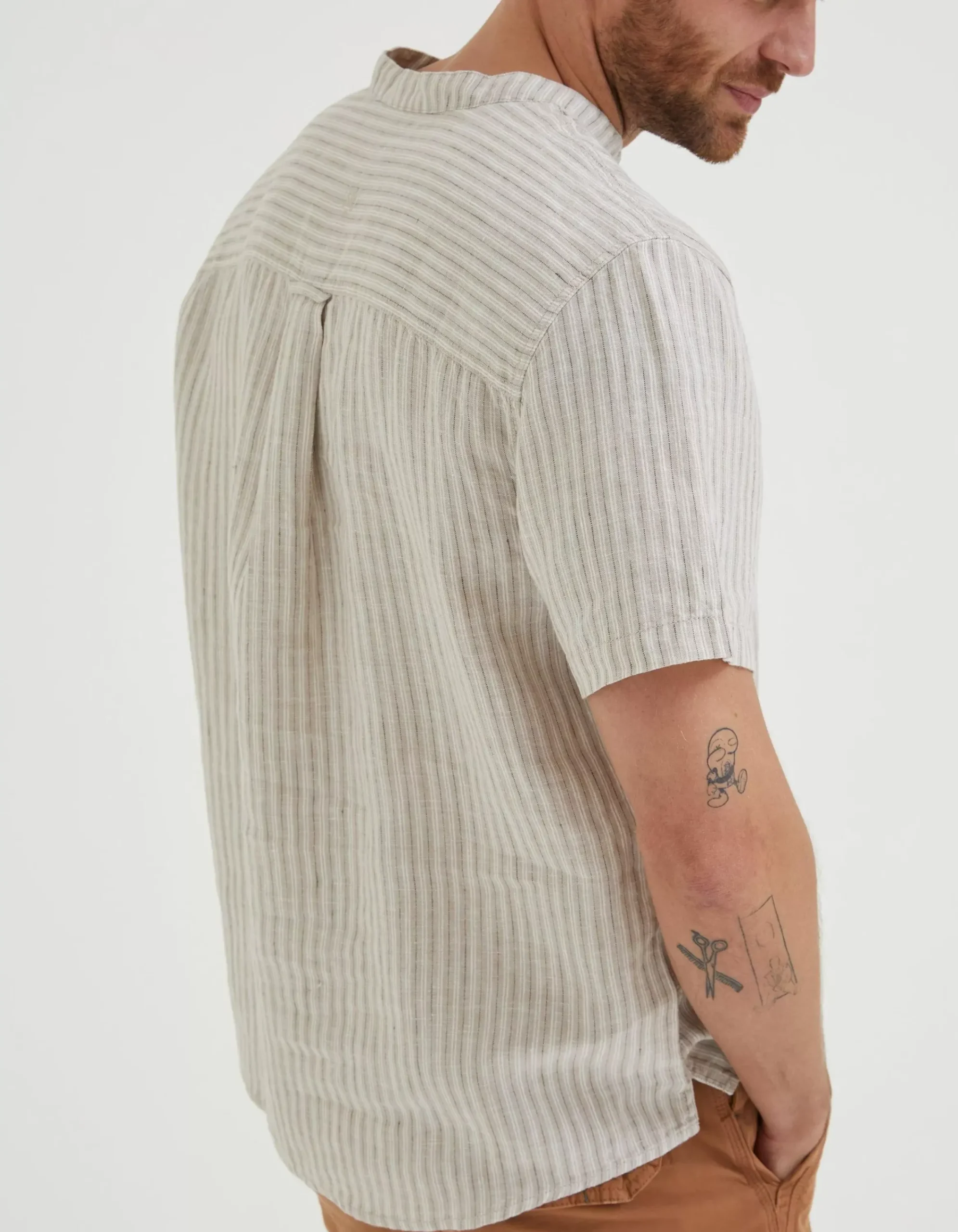 FatFace Stripe Pop Over Linen Shirt Natural Online