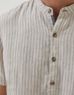 FatFace Stripe Pop Over Linen Shirt Natural Online