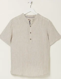 FatFace Stripe Pop Over Linen Shirt Natural Online