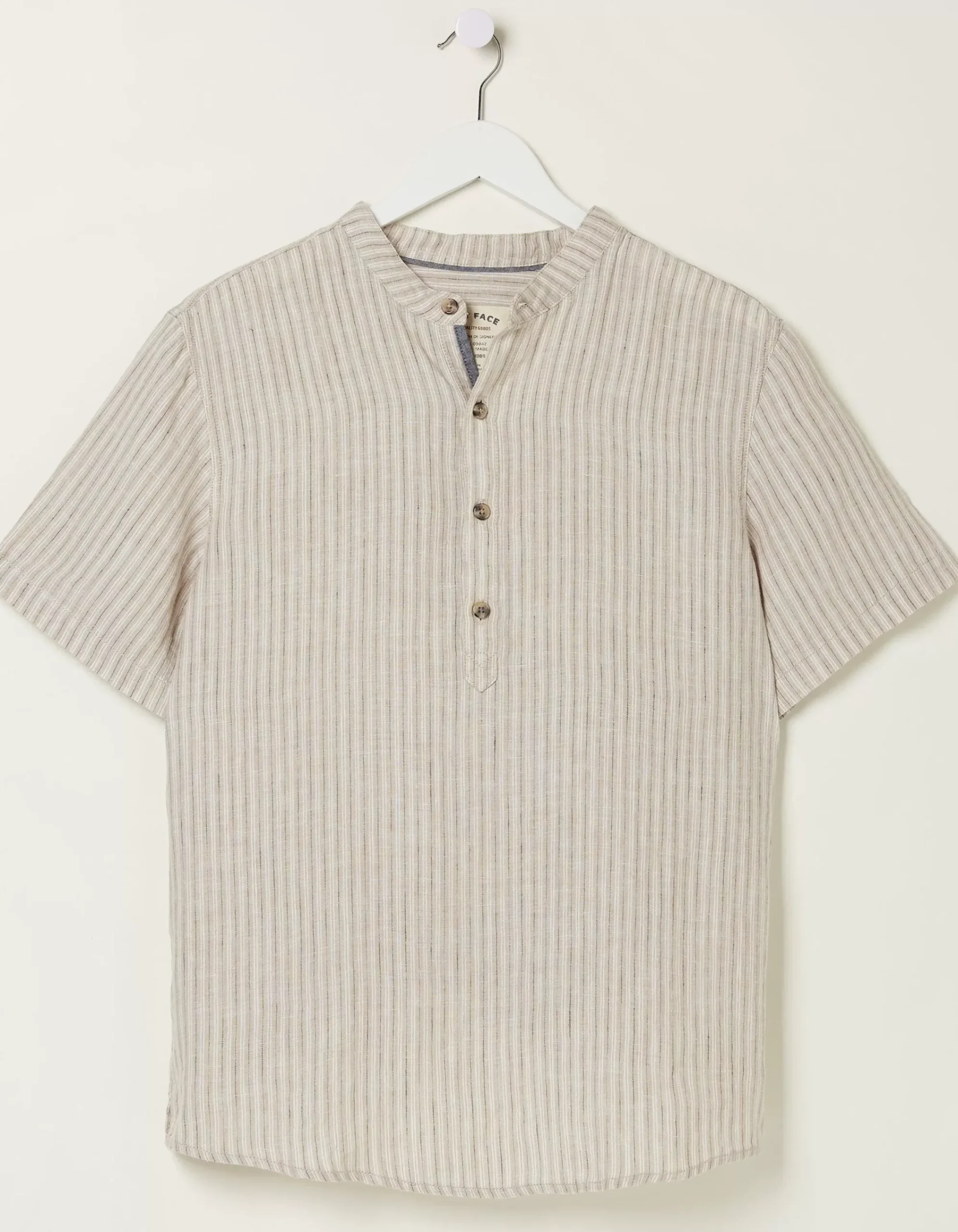 FatFace Stripe Pop Over Linen Shirt Natural Online