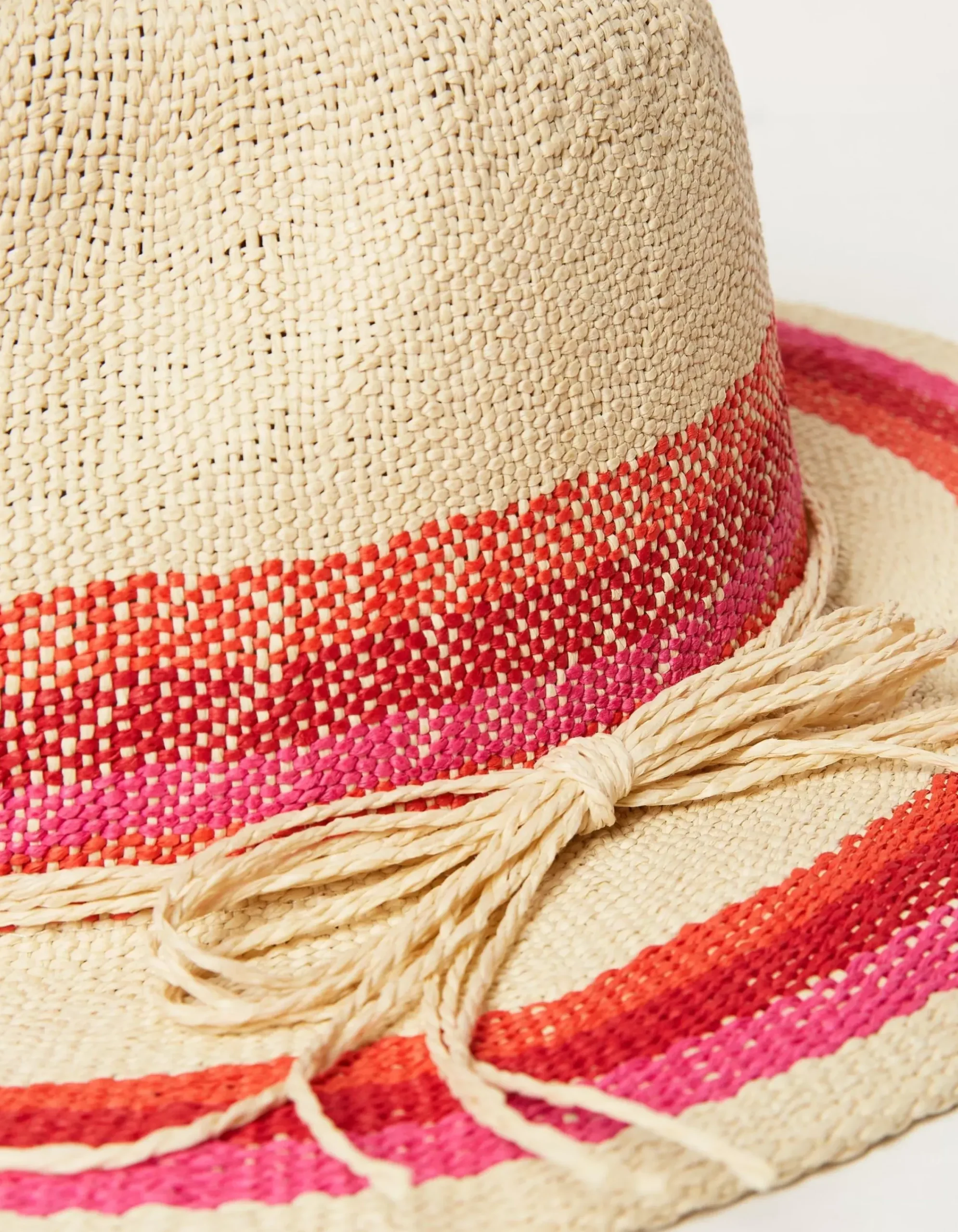 FatFace Stripe Straw Fedora Hat Natural Sale