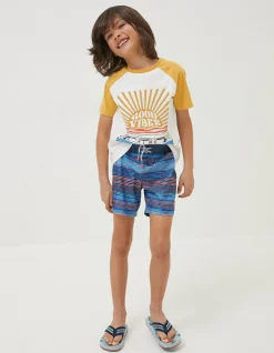 FatFace Stripe Swim Shorts Navy Hot