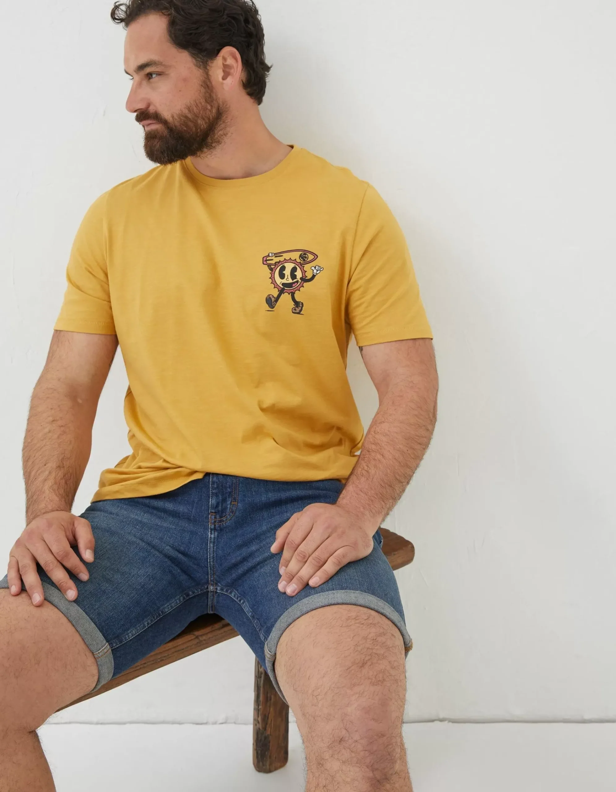 FatFace Sundude Graphic T-Shirt Yellow Clearance