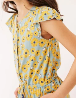 FatFace Sunflower Print Jumpsuit Teal Discount