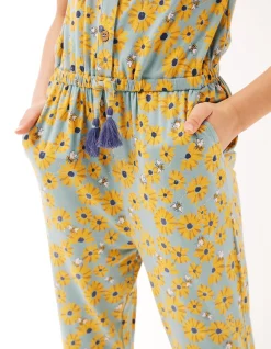 FatFace Sunflower Print Jumpsuit Teal Discount