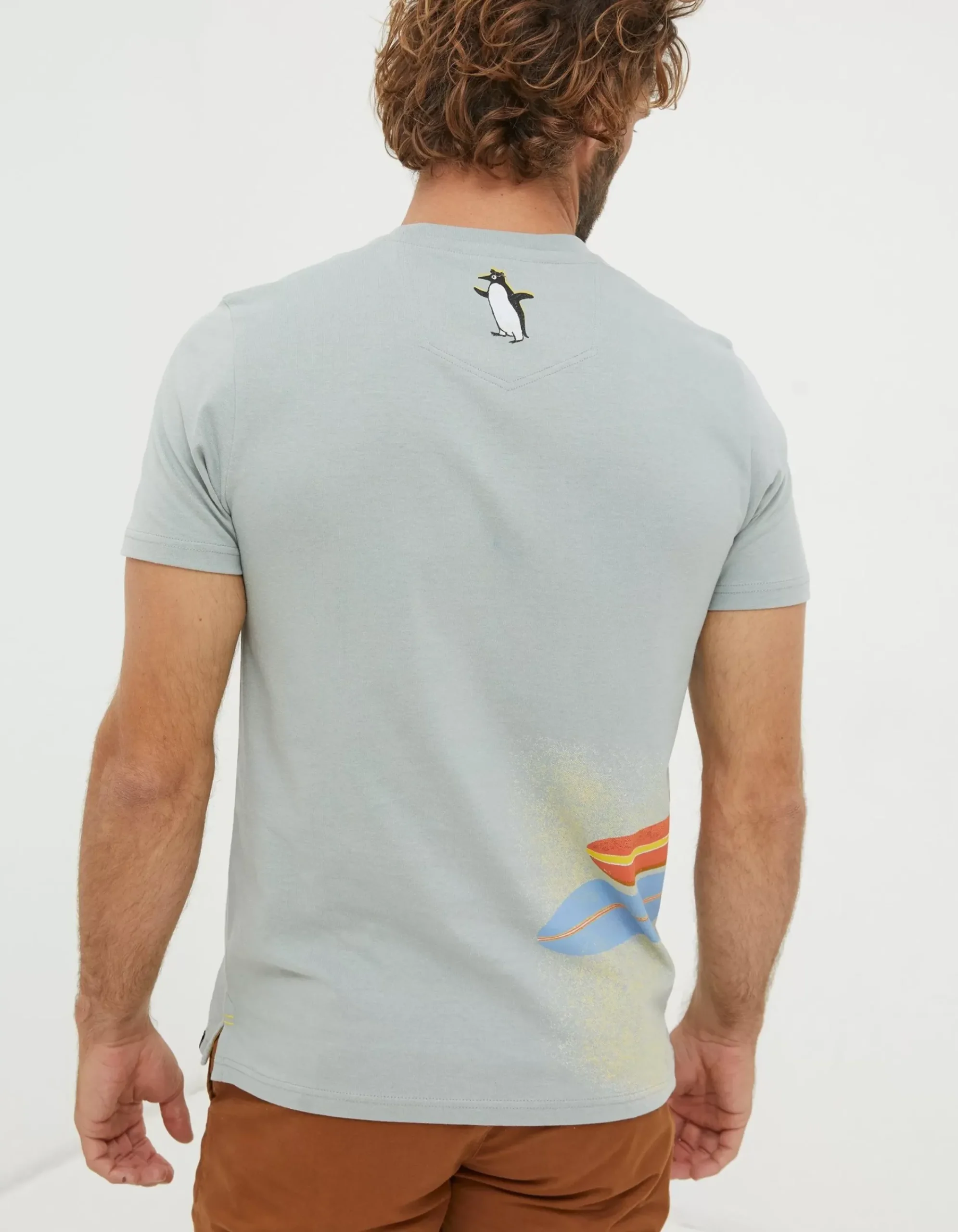 FatFace Surfing Penguins T-Shirt Sage Green Discount
