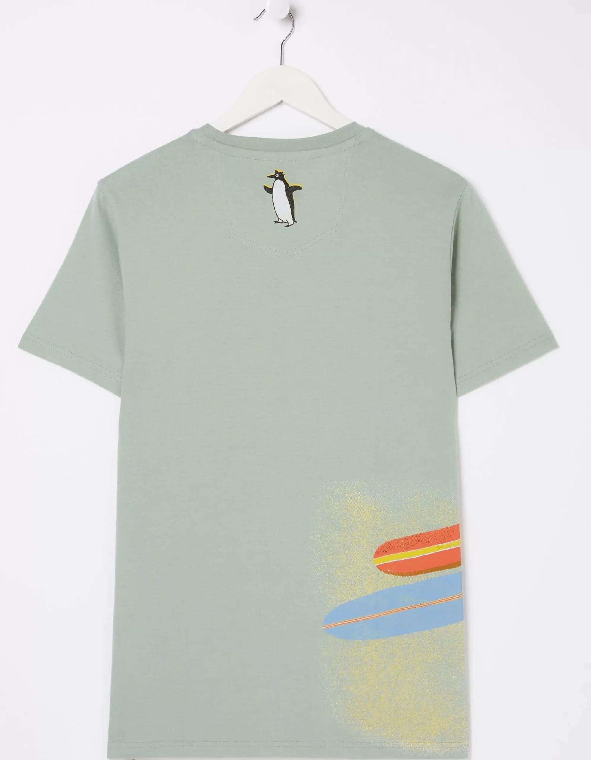 FatFace Surfing Penguins T-Shirt Sage Green Discount