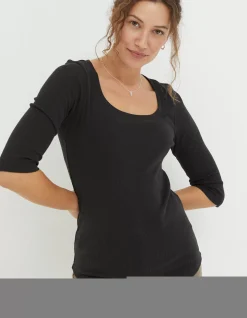 FatFace Susie Square Neck Rib Top Black Discount