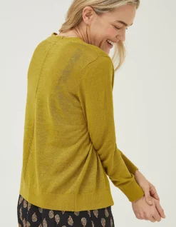FatFace Suzannah Linen Cardigan Light Olive Best